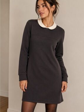 Max 'N Chester Black/grey Diamond Quilted Shift Dress Cream Peter Pan Collar NWT